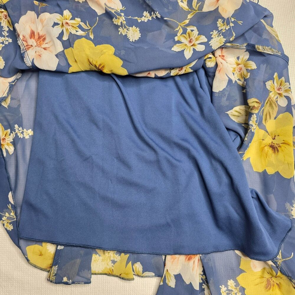 Enfocus Studio Womens 6 Blue Floral A‑Line Dress Sleeveless Belted Summer - Picture 14 of 16